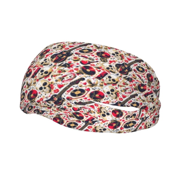 Picia Guitar Skull rock Print Mens Running Headband,Mens Sweatband Sports Headband for Running,Cycling,Basketball,Yoga,Fitness Workout