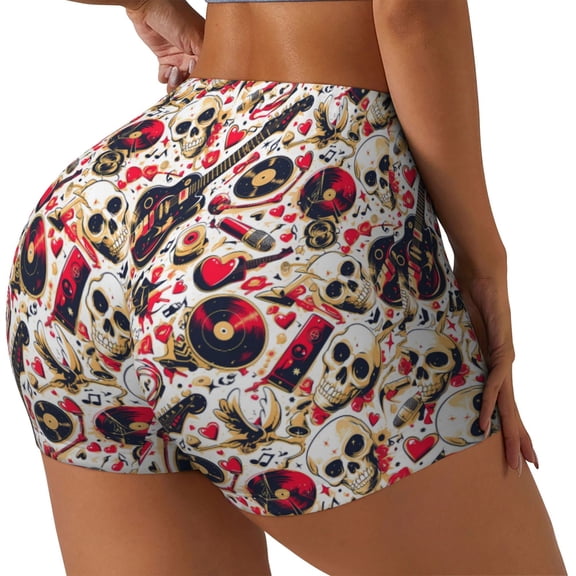 Picia Guitar Skull rock Printed Workout Shorts for Women Seamless Scrunch Butt Lifting High Waisted Yoga Gym Booty Running Moisture-wicking Short Pants-XX-Large