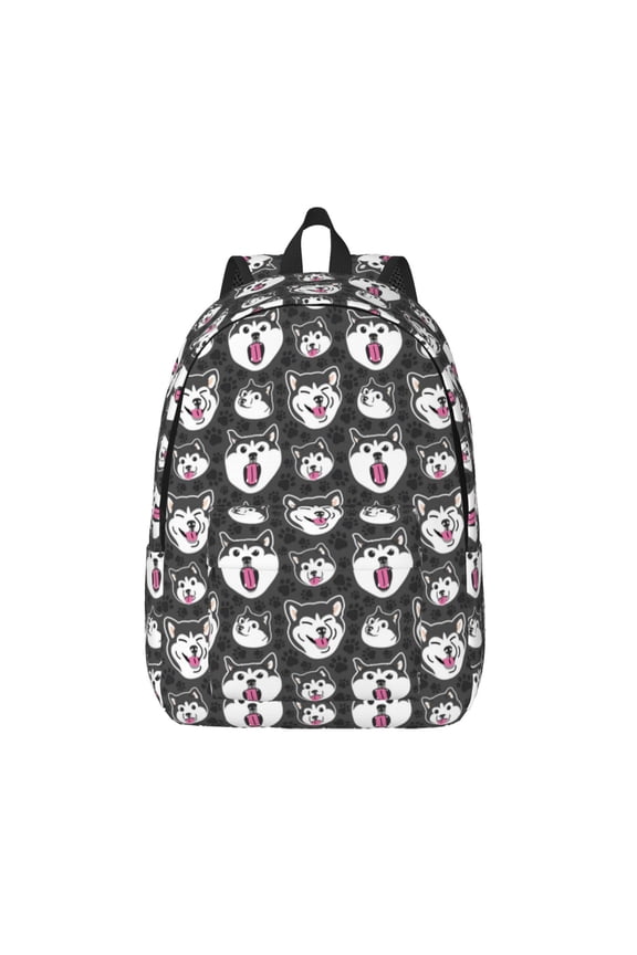 HUSKY Face Printed Canvas Daypack - Stylish and Durable Vintage Compact Backpack - Class, Work, Travel, or Laptop Bookbag,Organized Compartments-Small