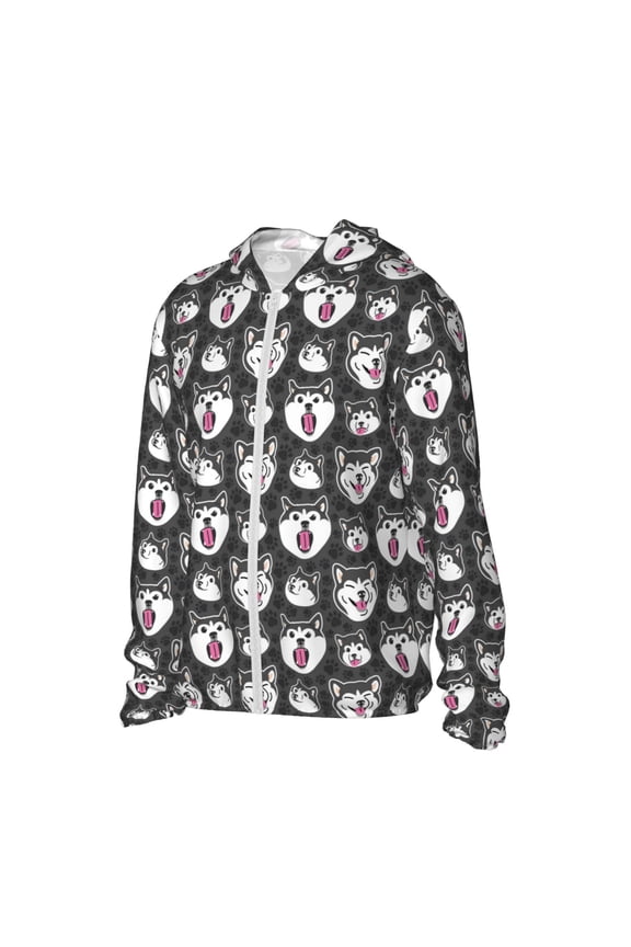 HUSKY Face Women's Men's UPF 50+ Sun Protection Hoodie Shirt Long Sleeve SPF Fishing Outdoor UV Hiking Lightweight Shirts-X-Large