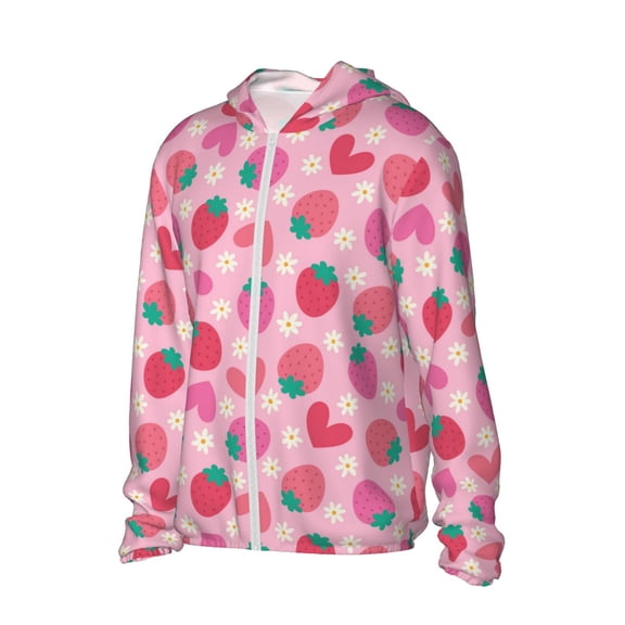 Picia Haear Strawberry Women's Men's UPF 50  Sun Protection Hoodie Shirt Long Sleeve SPF Fishing Outdoor UV Hiking Lightweight Shirts-Small
