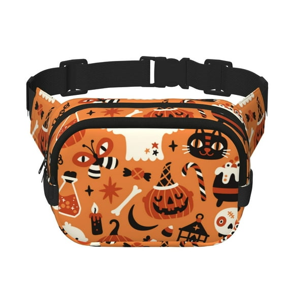 Picia Halloween 2 Print Square Double-Layer Waist Bag Mini Adjustable Waist Belt Bag Exercise Running Travel Hiking