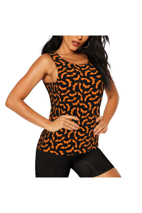 Halloween Bat Pattern Women's Workout Tank Top,Breathable Activewear,Slim Fit Athletic Top,Versatile Workout Moisture-wicking top-Large