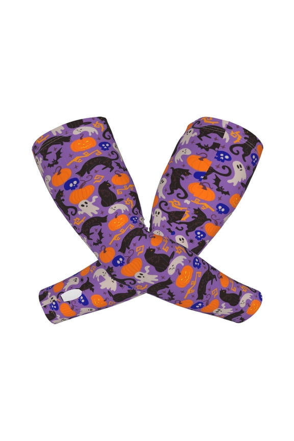 Halloween Black Cats Arm Sleeves for Men and Women - Tattoo Cover Up UPF 50+ Cooling Sports Sleeve for Basketball Golf Football-One Size