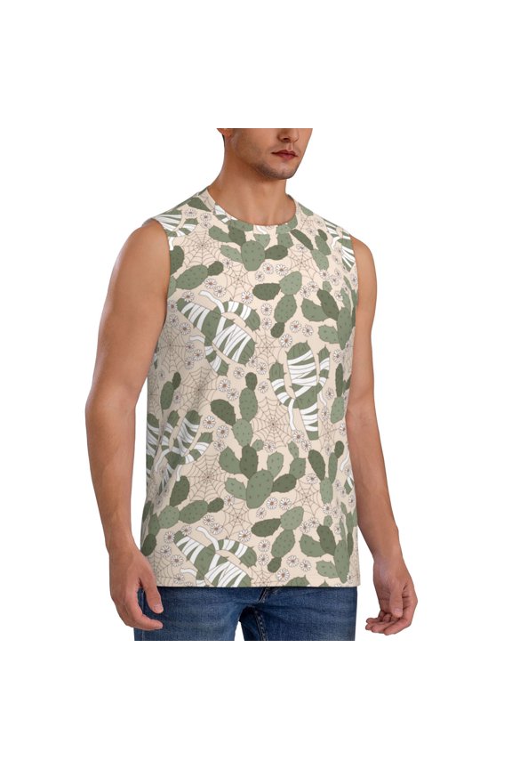 Halloween Cactus mens Cotton Tank Undershirts , Moisture-wicking Ribbed Tanks, Lightweight Cotton Tank Undershirts-XX-Large