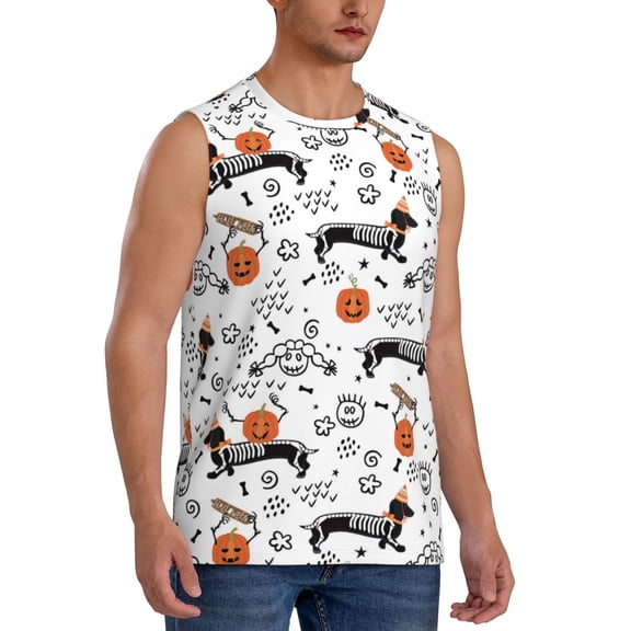 Picia Halloween Dachshund mens Cotton Tank Undershirts , Moisture-wicking Ribbed Tanks, Lightweight Cotton Tank Undershirts-Medium