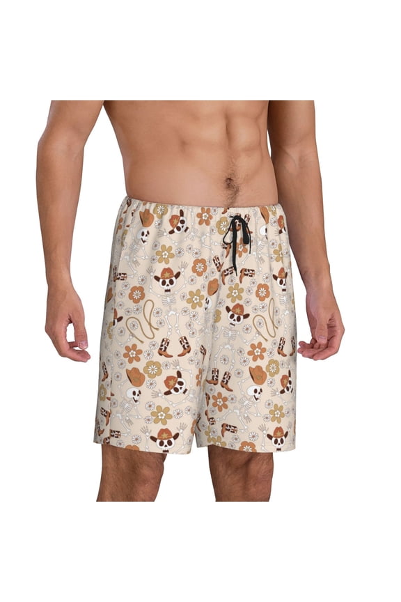 Halloween Dancing Cowboy Skeleton Pajama Shorts for Men, Men's Pajama Bottoms, Sleepwear,Short Pajama Pants-3X-Large