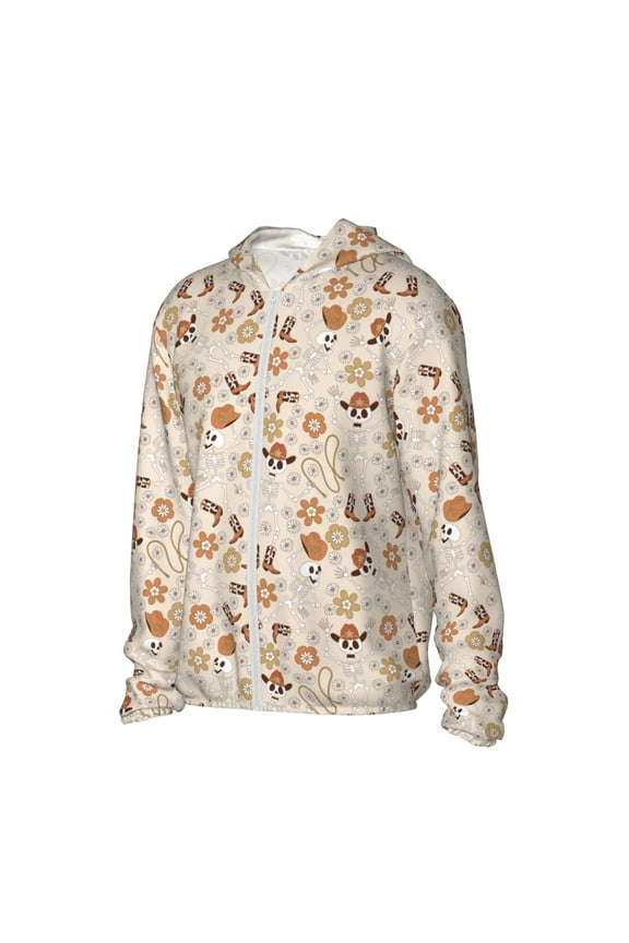 Halloween Dancing Cowboy Skeleton Women's Men's UPF 50+ Sun Protection Hoodie Shirt Long Sleeve SPF Fishing Outdoor UV Hiking Lightweight Shirts-Large