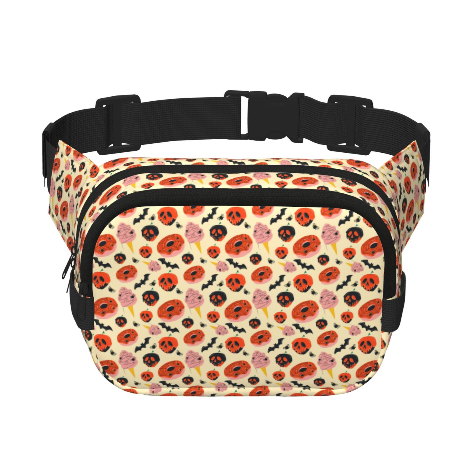 Picia Halloween Donut Print Square Double-Layer Waist Bag Mini Adjustable Waist Belt Bag Exercise Running Travel Hiking