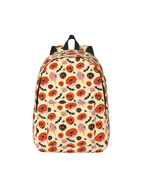Halloween Donut Printed Canvas Daypack - Stylish and Durable Vintage Compact Backpack - Class, Work, Travel, or Laptop Bookbag,Organized Compartments-Medium