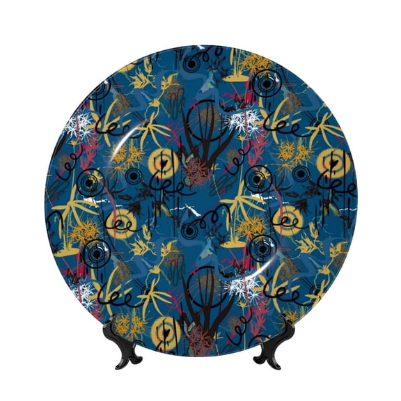 Picia Halloween Elements Pattern Bone China Decorative Plate – Wall Decor with Stand and Adhesive, Elegant Ornament for Living Room, Office, or Entryway-10in
