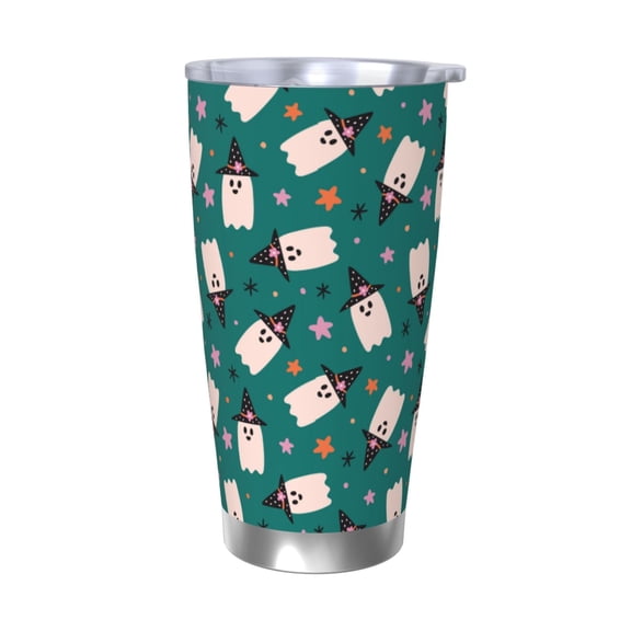 Picia Halloween Ghosts Pattern 20 oz Tumbler Stainless Steel Vacuum Insulated Coffee Ice Cup Double Wall Travel Flask Dual Lid Water Bottle, Eco-friendly Car Cup-Without Straw