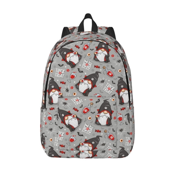Picia Halloween Gnome Printed Canvas Daypack - Stylish and Durable Vintage Compact Backpack - Class, Work, Travel, or Laptop Bookbag,Organized Compartments-Small