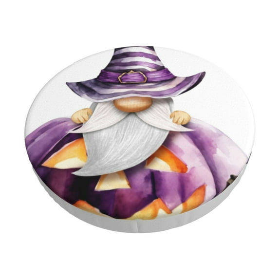 Picia Halloween Gnome With Pumpkins Pattern Round Stool Covers Comfy Seat Covers Stretch Removable Washable Chair Slipcover Round Bar Chair Cushion Cover-13 inch