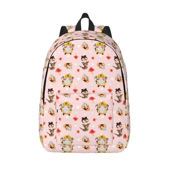 Picia Halloween Gnomes Printed Canvas Daypack - Stylish and Durable Vintage Compact Backpack - Class, Work, Travel, or Laptop Bookbag,Organized Compartments-Medium