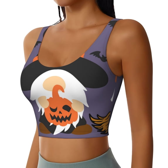 Picia Halloween Gnomes Sports Bra for Women,Padded Strappy Sports Bras Medium Support Yoga Bra with Removable Cups,Running Yoga Bra-XX-Large