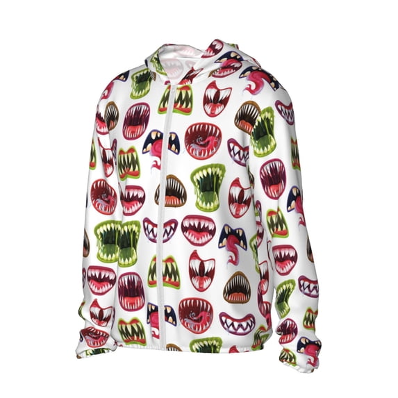 Picia Halloween Mouth Women's Men's UPF 50+ Sun Protection Hoodie Shirt Long Sleeve SPF Fishing Outdoor UV Hiking Lightweight Shirts-Large