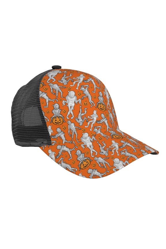 Halloween Mummy Pattern Trucker Hat,Baseball Cap,Sun Protection Cap,Stylish Headwear,Leisure Cap,Outdoor Sports Cap