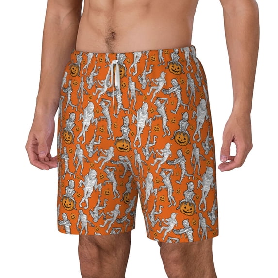 Picia Halloween Mummy pattern Mens Swim Trunks with Compression Liner Stretch Beach Shorts Quick Dry with Zipper Pockets No-Chafing Board Shorts-Large