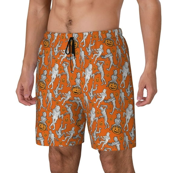 Picia Halloween Mummy pattern Mens Swim Trunks with Compression Liner Stretch Beach Shorts Quick Dry with Zipper Pockets No-Chafing Board Shorts-Small