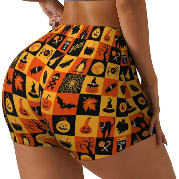 Picia Halloween Printed Workout Shorts for Women Seamless Scrunch Butt Lifting High Waisted Yoga Gym Booty Running Moisture-wicking Short Pants-