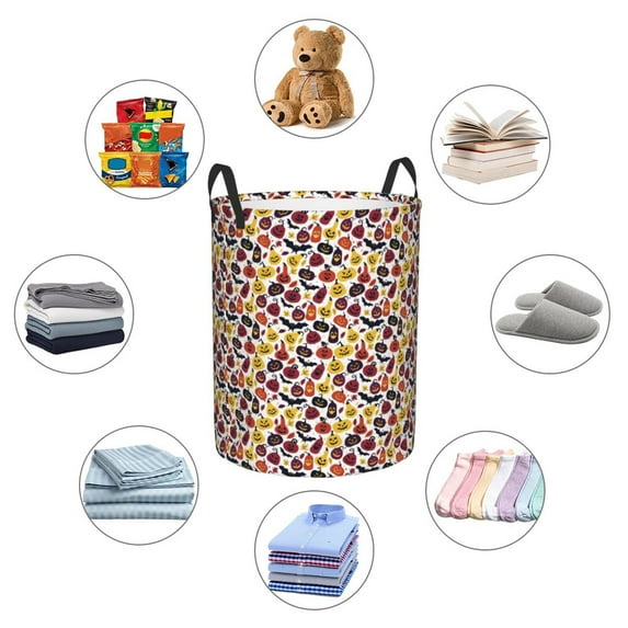 Picia Halloween Pumpkin Large Laundry Basket, Waterproof, Freestanding Laundry Hamper, Collapsible Tall Clothes Hamper with Extended Handles-Small