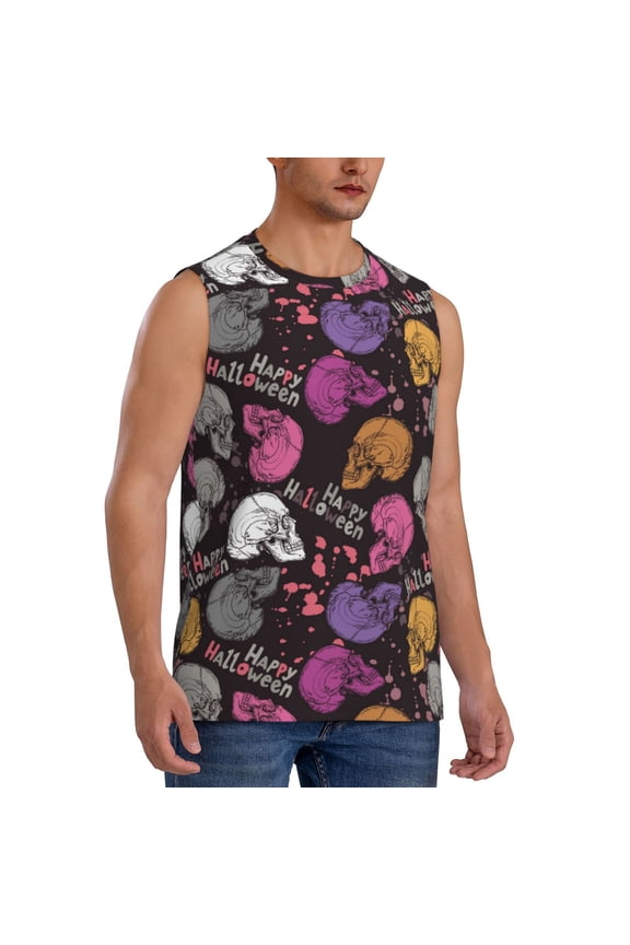 Halloween Skeleton mens Cotton Tank Undershirts , Moisture-wicking Ribbed Tanks, Lightweight Cotton Tank Undershirts-XX-Large