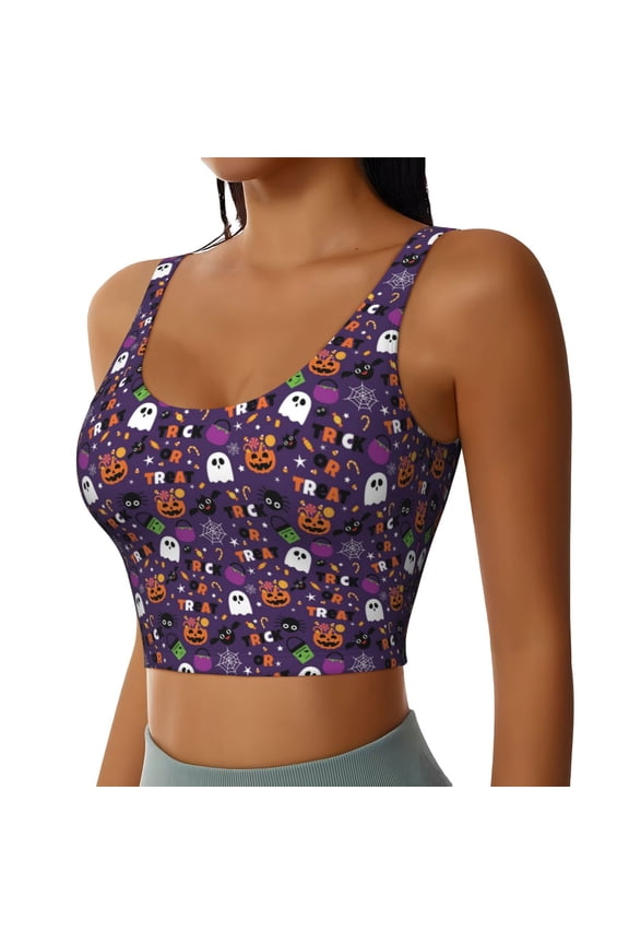 Halloween Sweet Candy Sports Bra for Women,Padded Strappy Sports Bras Medium Support Yoga Bra with Removable Cups,Running Yoga Bra-XX-Large