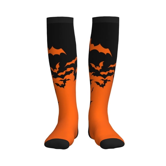 Picia Halloween With Black Bats Printed Sports Compression Socks - 15-20mmHg Graduated Compression, High-Performance Soft and Breathable Socks for Men and Women