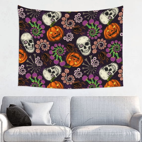 Picia Halloween With Skull Pattern Tapestry-Tapestries for Bedroom Living Room Dorm(29x37")