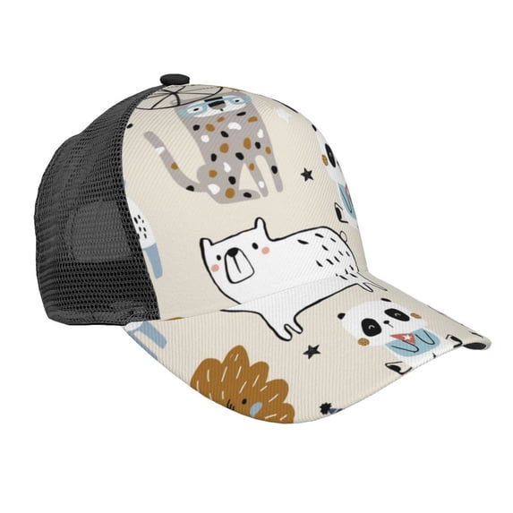 Picia Hand Drawn Animals Pattern Trucker Hat,Baseball Cap,Sun Protection Cap,Stylish Headwear,Leisure Cap,Outdoor Sports Cap