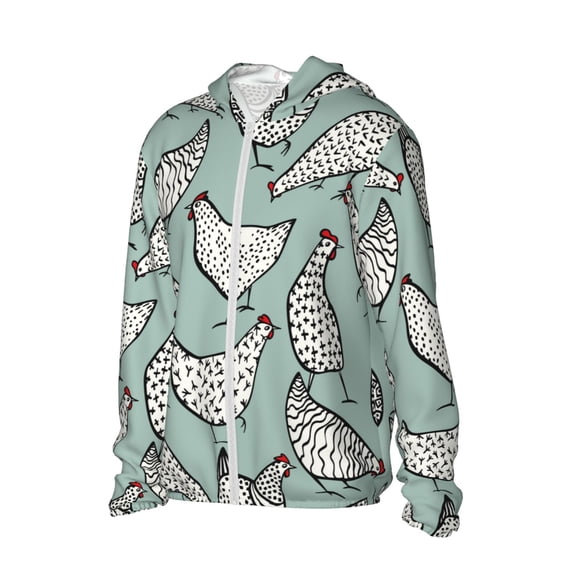Picia Hand Drawn Chickens Women's Men's UPF 50+ Sun Protection Hoodie Shirt Long Sleeve SPF Fishing Outdoor UV Hiking Lightweight Shirts-X-Large