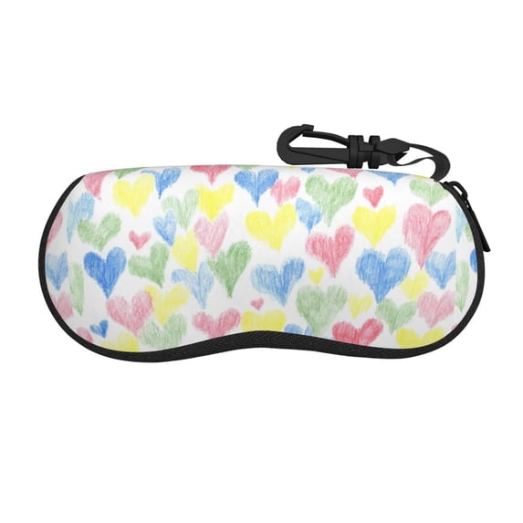 Picia Hand Drawn Colored Hearts Print Sunglasses Case, Eyeglasses Case Protector Large Glasses Case, Key Lock Case Protective Glasses Holder Eyeglasses Cases