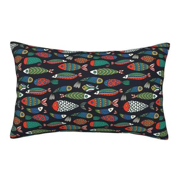 Picia Hand Drawn Colorful Fishes Pattern Plush Pillow Case – Soft and Cozy Cushion Cover, Hypoallergenic Throw Pillow Case for Home Decor-20"x30"