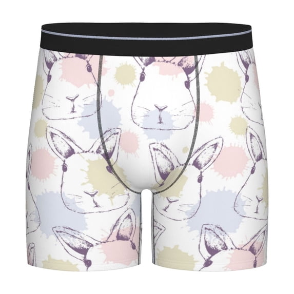 Picia Hand Drawn Rabbit Pattern Men's Athletic Long Leg Briefs , Performance Stretch Underwear,Moisture-Wicking