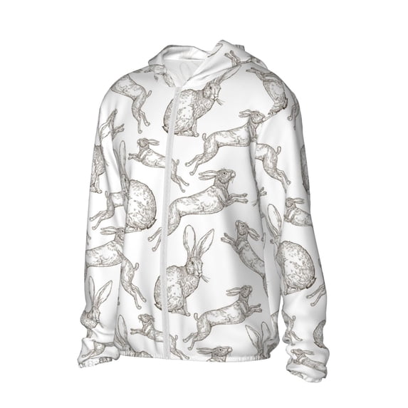 Picia Hand Drawn Rabbit Women's Men's UPF 50+ Sun Protection Hoodie Shirt Long Sleeve SPF Fishing Outdoor UV Hiking Lightweight Shirts-Medium