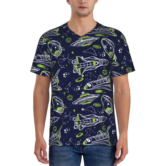 Picia Hand Drawn Rockets Pattern Mens Polo Shirts Quick Dry Short Sleeve Golf T Shirt Performance Moisture Wicking Casual Workout Baseball T-shirt-