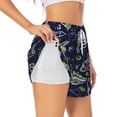 thumbnail image 1 of Picia Hand Drawn Rockets Pattern Women's 2 in 1 Athletic Running Shorts High Waisted Workout Casual Gym Sweat Shorts with Comfy Liner Zipper Pockets-Large, 1 of 9