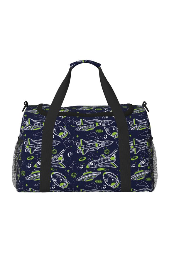 Hand Drawn Rockets Print Travel Duffle Bag,Weekender Bags for Women with Shoe Compartment, Gym Duffel Bag with Wet Pocket, Hospital Bags for Labor and Delivery