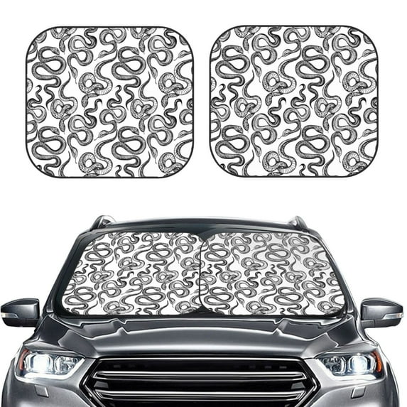 Picia Hand Drawn Snake 2 Piece Car Windshield Sun Shade Foldable | Foldable Sun Shield for Front Window Blocks UV Rays and Keeps Your Vehicle Cool-Large