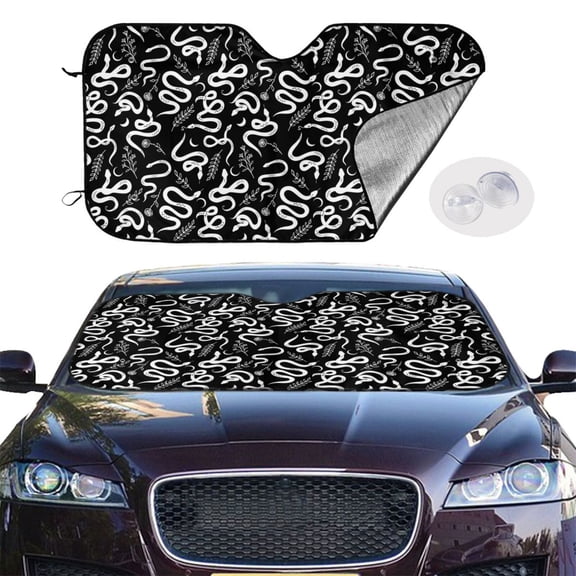 Picia Hand Drawn Snake Curved Windshield Sunshade Accordion Folding Style Auto Shade for Car Truck SUV Van Blocks UV Ray Sun Visor Protector -Small