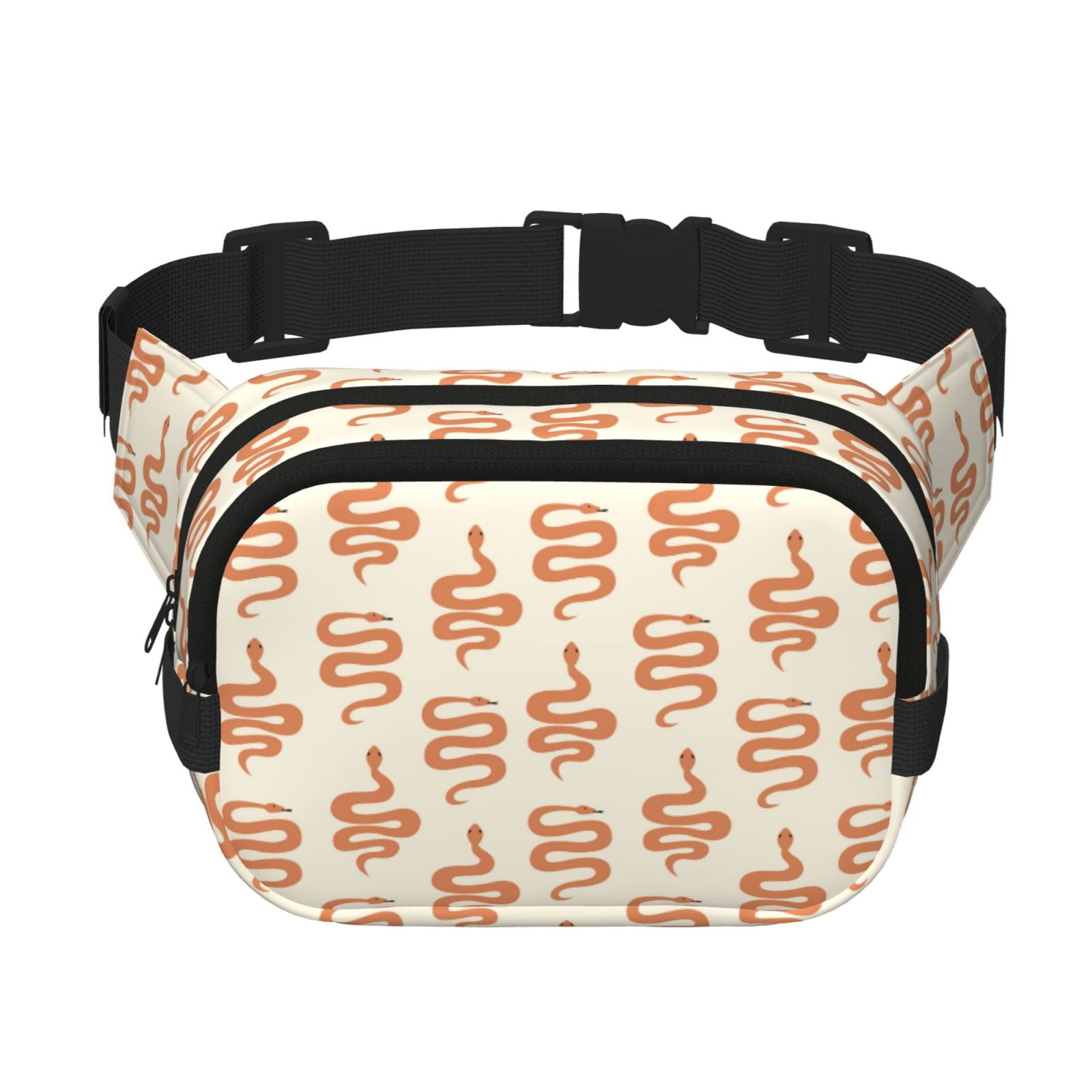 Picia Hand Drawn Snake Print Square Double-Layer Waist Bag Mini Adjustable Waist Belt Bag Exercise Running Travel Hiking