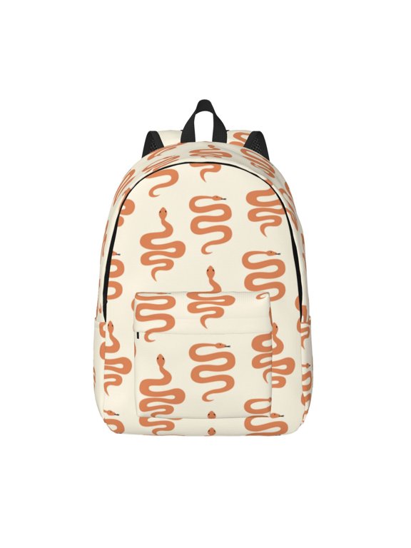 Hand Drawn Snake Printed Canvas Daypack - Stylish and Durable Vintage Compact Backpack - Class, Work, Travel, or Laptop Bookbag,Organized Compartments-Small