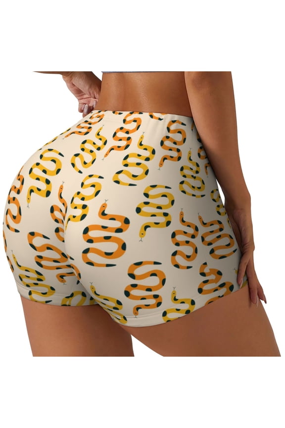 Hand Drawn Snake Printed Workout Shorts for Women Seamless Scrunch Butt Lifting High Waisted Yoga Gym Booty Running Moisture-wicking Short Pants-Small