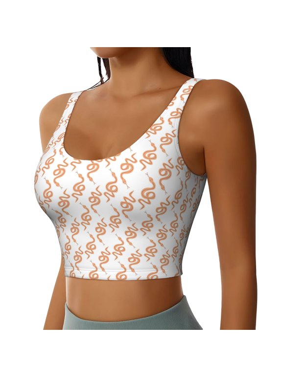 Hand Drawn Snake Sports Bra for Women,Padded Strappy Sports Bras Medium Support Yoga Bra with Removable Cups,Running Yoga Bra-Large