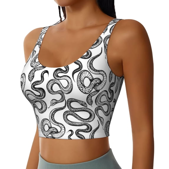 Picia Hand Drawn Snake Sports Bra for Women,Padded Strappy Sports Bras Medium Support Yoga Bra with Removable Cups,Running Yoga Bra-Medium