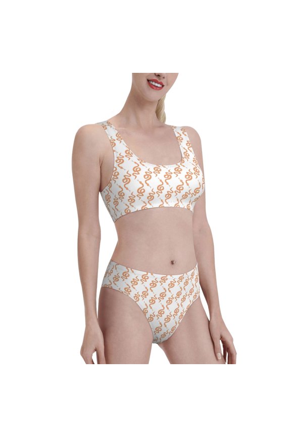 Hand Drawn Snake Women's High Waisted Bikini Scoop Neck Swimsuit Two Pieces Bathing Suit-Medium