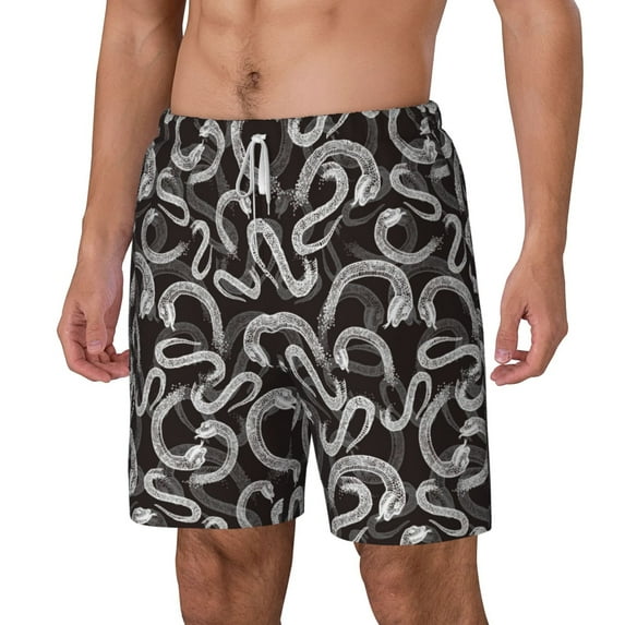 Picia Hand Drawn Snake pattern Mens Swim Trunks with Compression Liner Stretch Beach Shorts Quick Dry with Zipper Pockets No-Chafing Board Shorts-3X-Large