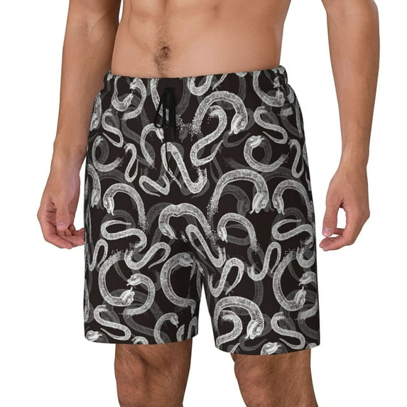 Picia Hand Drawn Snake pattern Mens Swim Trunks with Compression Liner Stretch Beach Shorts Quick Dry with Zipper Pockets No-Chafing Board Shorts-Large
