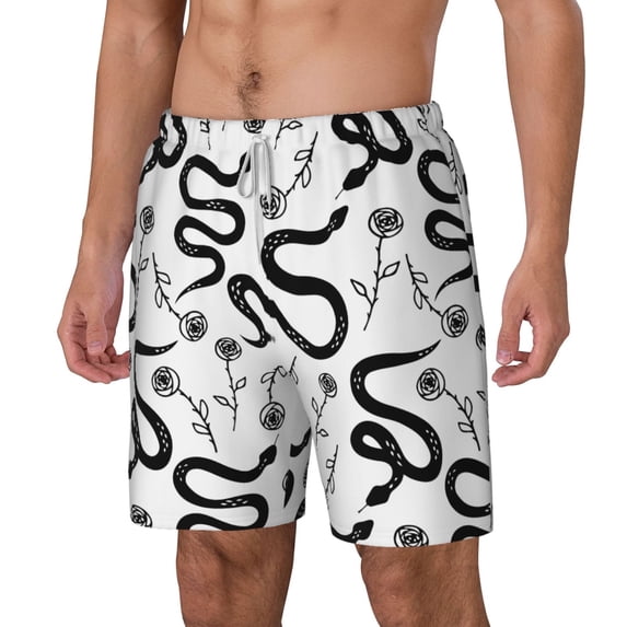 Picia Hand Drawn Snake pattern Mens Swim Trunks with Compression Liner Stretch Beach Shorts Quick Dry with Zipper Pockets No-Chafing Board Shorts-Small